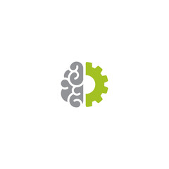 line brain with gear icon. Intellect, phsychology, knowledge simple pictogram isolated on white.