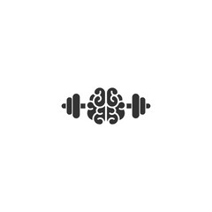 Black brain with dumbbells icon. Intellect, phsychology, knowledge simple pictogram isolated on white.