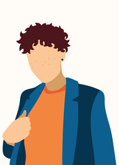 Abstract man face in a modern trendy colors, minimalism art, vector illustration.