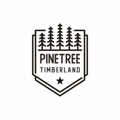 Retro Vintage line art Evergreen, Pines, Spruce, Cedar trees logo design