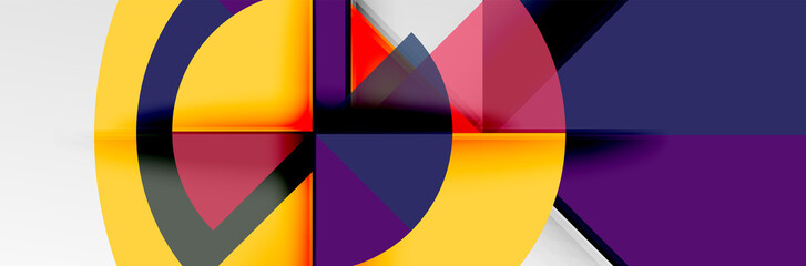 Bright color circles, abstract round shapes and triangles composition with shadow effects. Vector modern geometric design template