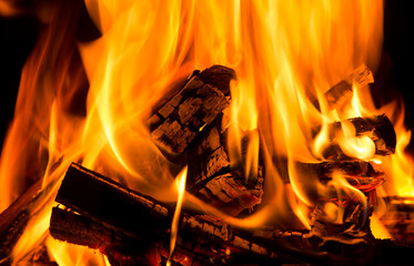 Fire, flames, burning wood. Background