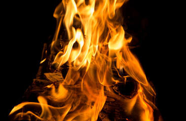 Fire, flames, burning wood. Background