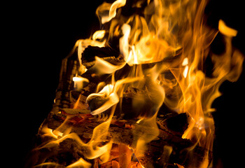 Fire, flames, burning wood. Background