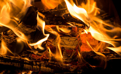 Fire, flames, burning wood. Background