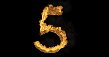 Burning number five on a transparent background