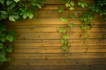 Wooden wall with wild grapes as a background texture
