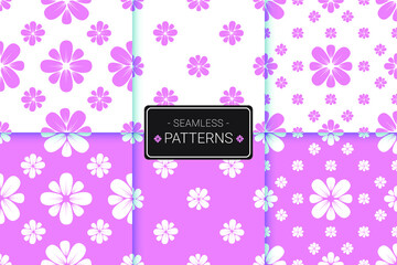 Set of Cute Pink Floral Seamless Pattern Background