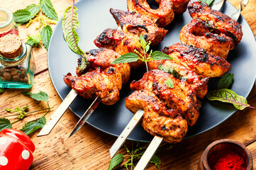 Shish kebab marinated in nettles