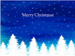 クリスマス背景もみの木に降る雪の手描き風ベクターイラスト