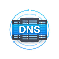 DNS Domain Name System Server. Global communication network concept. Web search concept. Vector illustration. - obrazy, fototapety, plakaty