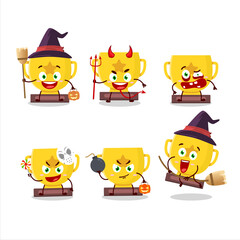Halloween expression emoticons with cartoon character of gold trophy