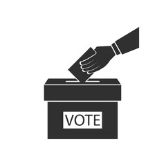  Ballot box icon. Hand throws a card in the ballot box.