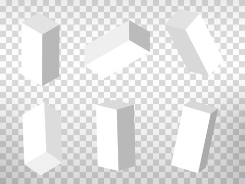 Set of perspective projections 3d parallelepipeds model icons on transparent background.  3d parallelepipeds.  Abstract concept of graphic elements for your web site design, app, UI. EPS 10