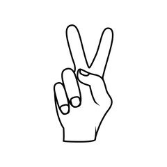 Two fingers sign of peace. Black coyote icon on a white background.