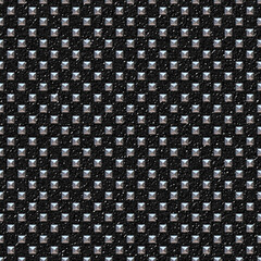 Metal studs polka dots pattern on black leather effect texture with shine from lighting 3D illustration