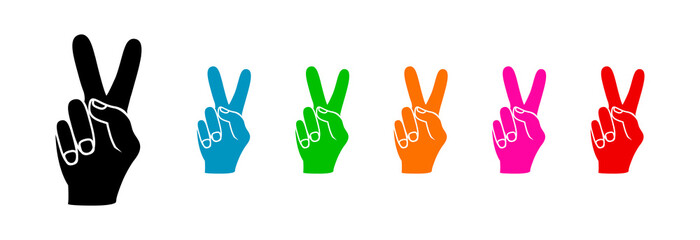 Peace icon. Hand shows a peace sign in different colors.