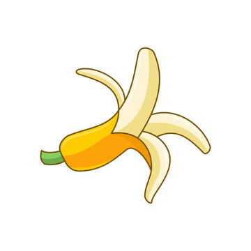 Cartoon Open bananas. Peel banana, yellow fruit