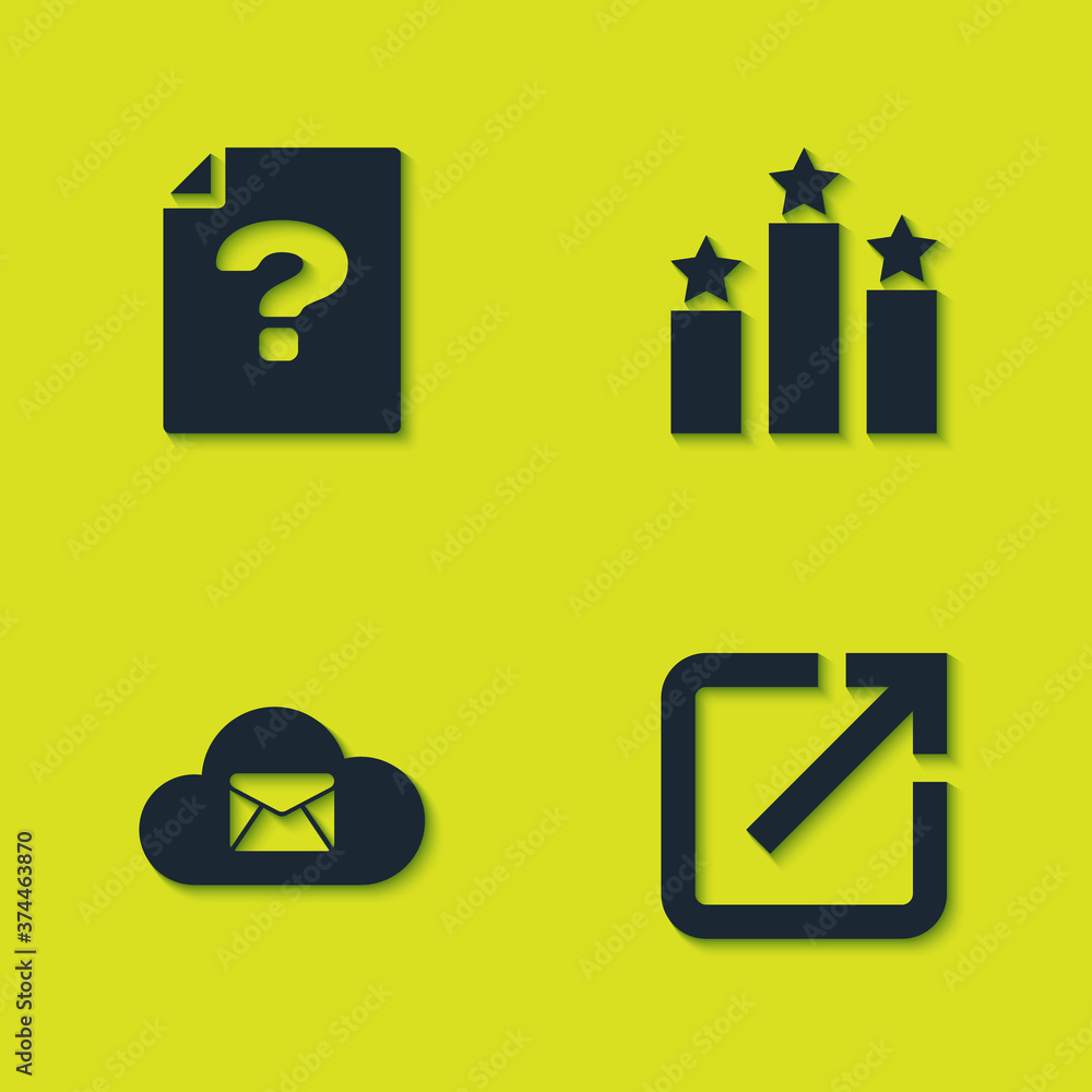Poster set unknown document, open in new window, cloud mail server and ranking star icon. vector.