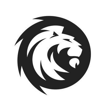 Silhouette of a lion head. Negative space animal icon.