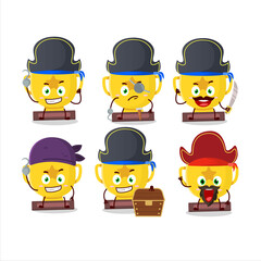 Cartoon character of gold trophy with various pirates emoticons