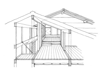 free-hand design perspective  フリーハンドの設計パース　屋根裏