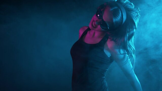Super Slow Motion Shot of Brunette Millennial Girl Dancing at 1000 fps.