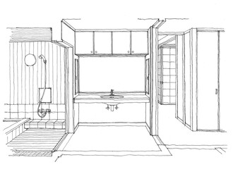 free-hand design perspective washroom フリーハンドの設計パース 　洗面所