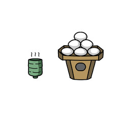 三宝に乗ったお餅と湯飲み　お月見　十五夜