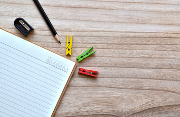Top view wooden table, Free space for creating side works.