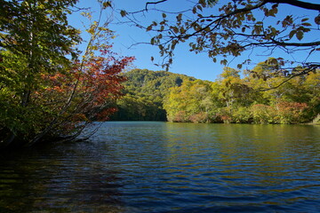 Mountain Lake in Early Autumn Sunlight, Nagano, Japan