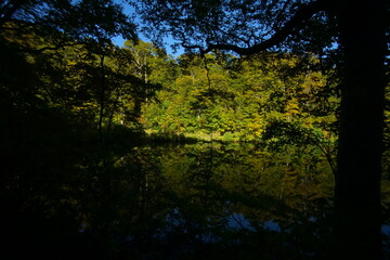 Mountain Lake in Early Autumn Sunlight, Nagano, Japan