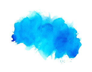 blue paint of splashes watercolor on white.