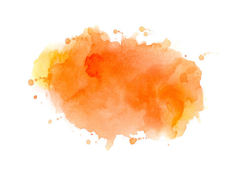 orange paint of splashes watercolor on white.
