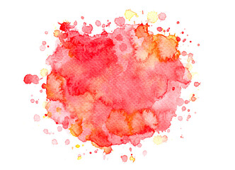red watercolor paint of splashes on white paper.