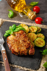 Delicious pork steak with herbs sauce