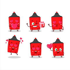 Red highlighter cartoon character with love cute emoticon