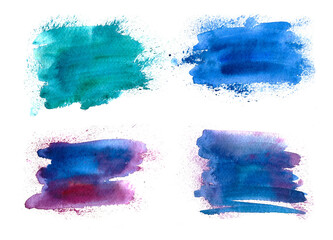 Set of abstract watercolor background with paper texture. Hand drawn watercolor stains on wet paper. Good for invitations, scrapbooking, banners, tags, labels, etc