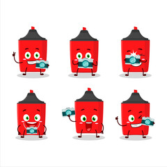 Photographer profession emoticon with red highlighter cartoon character