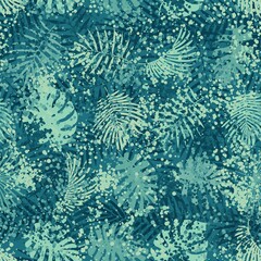 Modern monotone marine blue leaves with foliage pattern background