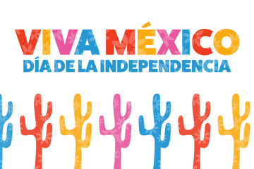 Fototapeta premium Inscription Mexico Independence Day and Long live Mexico in Spanish. September 16. Holiday concept. Template for background, banner, card, poster with text inscription. Vector EPS10 illustration.