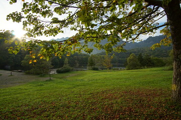 Beautiful natural landscape in countryside of Japan between summer and Autumn