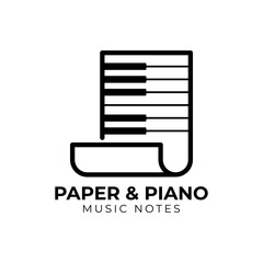 Paper and piano notes logo icon vector template