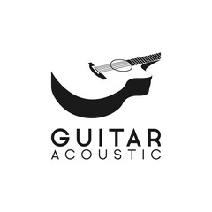 Acoustic Guitar Logo Retro Hipster . Guitar logo on white background . Music Logo Design Template