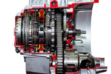 Close-up of automatic transmission cross section.