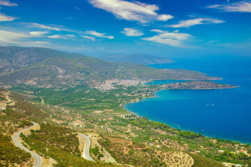 Fototapeta na wymiar Beautiful panoramic view of Greece coastline on Peloponessos