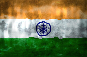 Composite of Flag of India and rain clouds. Symbolizing heavy rains, storms, typhoons and other bad...