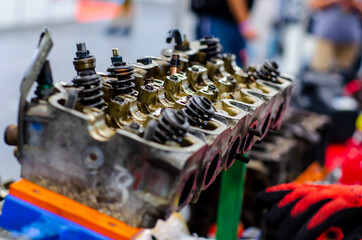 Disassemble engine block vehicle. Motor capital repair.