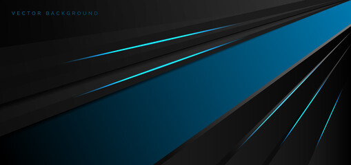 Abstract template blue metallic overlap with blue light modern technology style on black background.