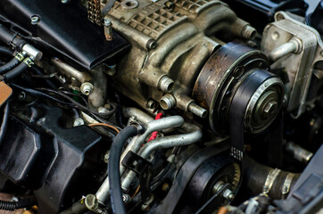 Fototapeta na wymiar Close-up of old car engine